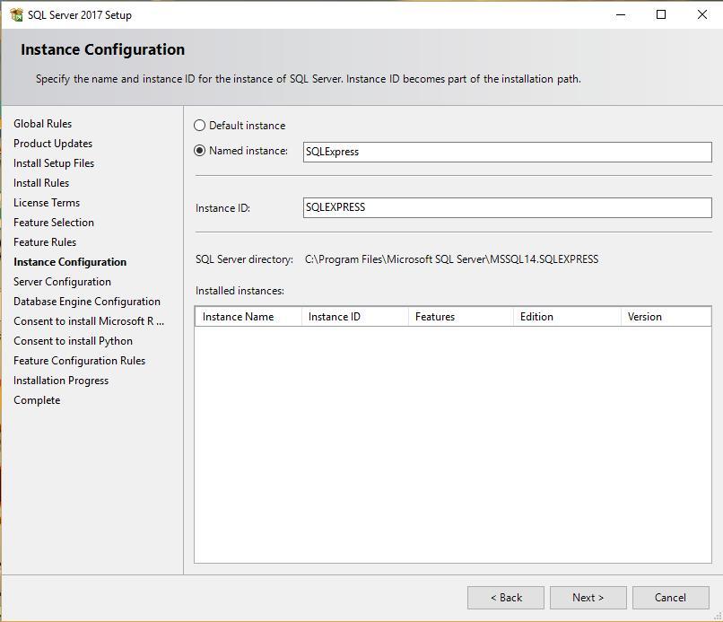 Instance Configuration Screen